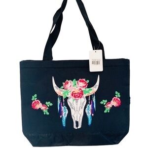 Spirit Steer Large Canvas Tote Bag 16.5 X 14 X 4.5 Black NEW